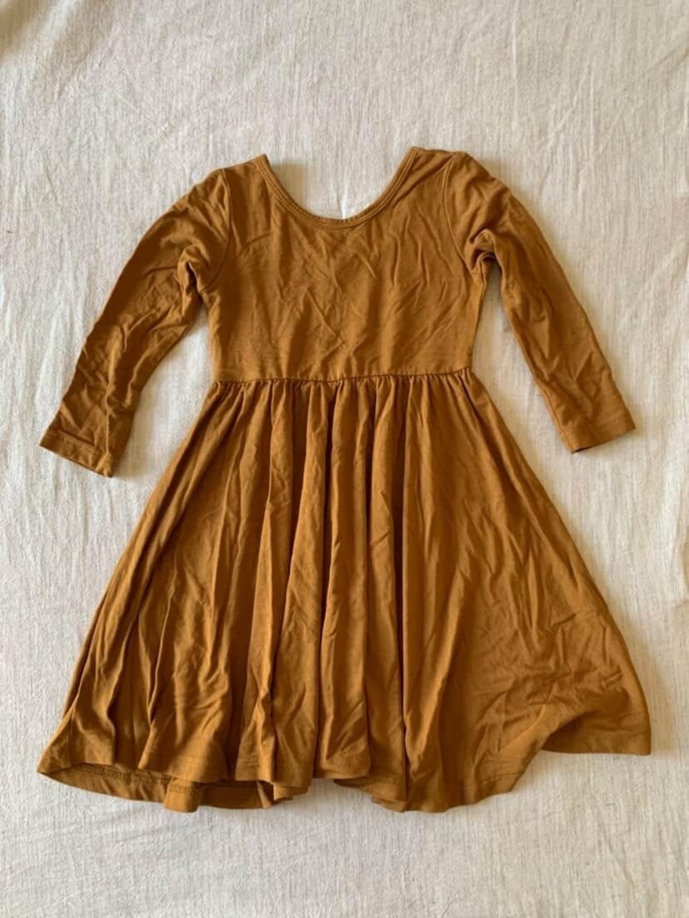 Kyte Bamboo Kids Long Sleeve Mustard Brown Twirl Dress